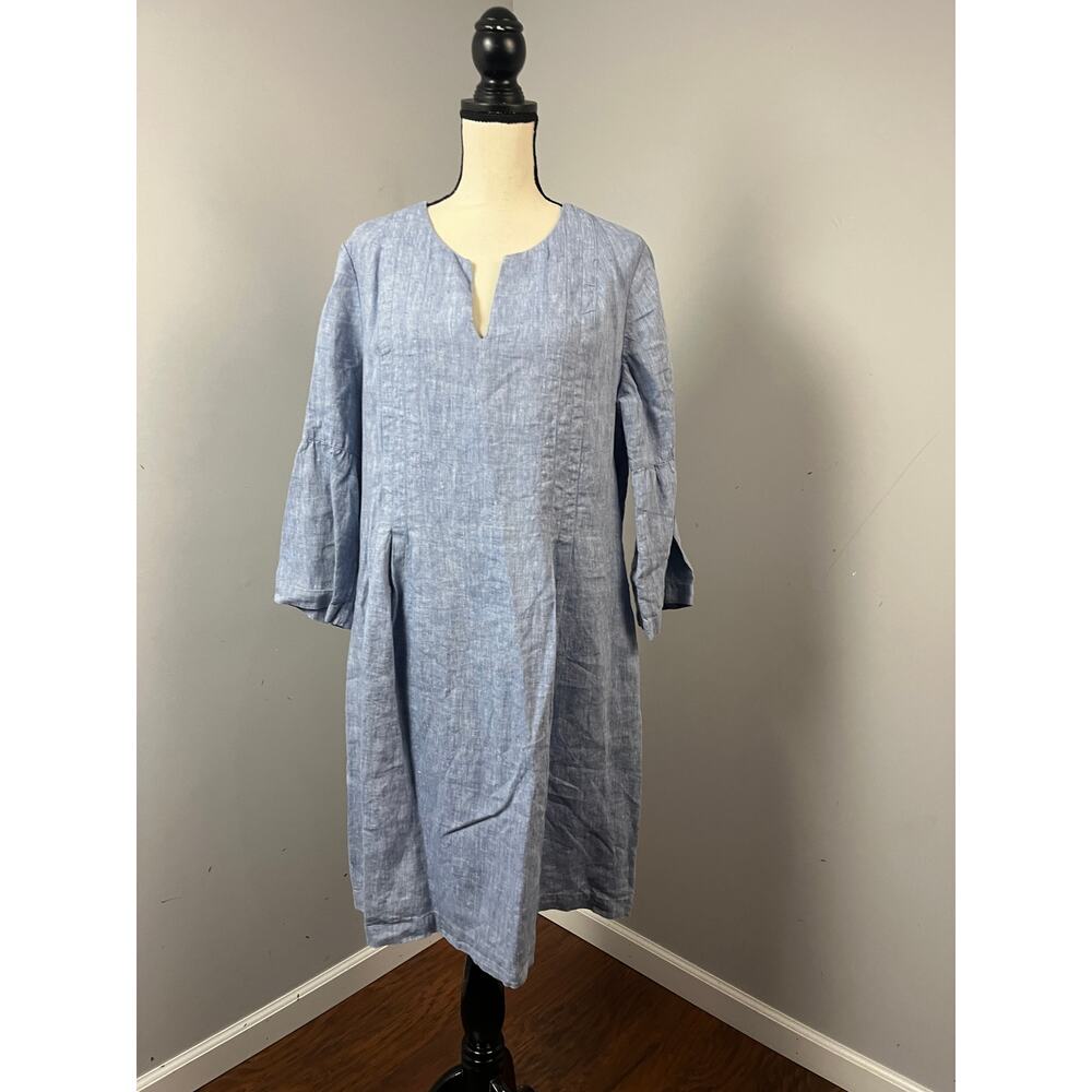 J. Jill Love Linen Blue Sheath Tunic Dress 3/4 Bell Sleeve Women's Large - Picture 2 of 6